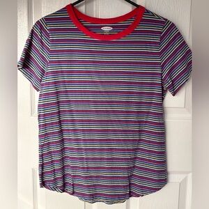Old Navy Multicolor Striped Tee with Red Collar
